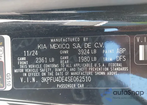 2025 Kia K4 Ex z USA, uszkodzony, nr VIN 3KPFU4DE4SE062510